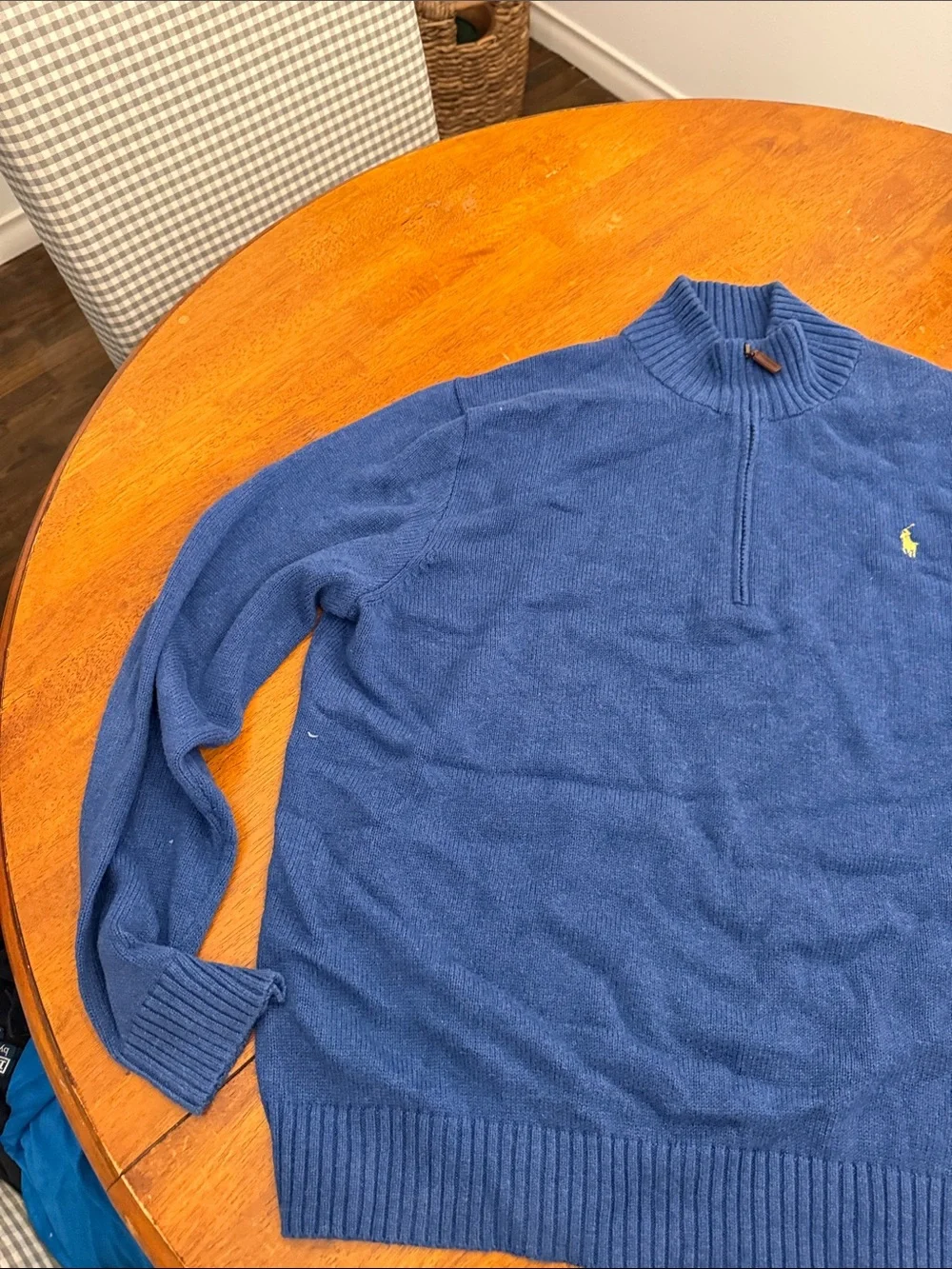 Polo by Ralph Lauren Men's Blue Half-Zip Sweater with Yellow Logo xxl